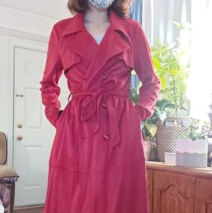 Burnt orange faux suede trench coat for women